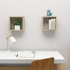Boekenkasten & Wandplanken*vidaXL Wandschappen kubus 2 st 30x15x30 cm kleurig Sonoma eiken