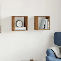Wandschappen kubus 2 st 30x15x30cm bewerkt hout kleurig><noscript><img width=