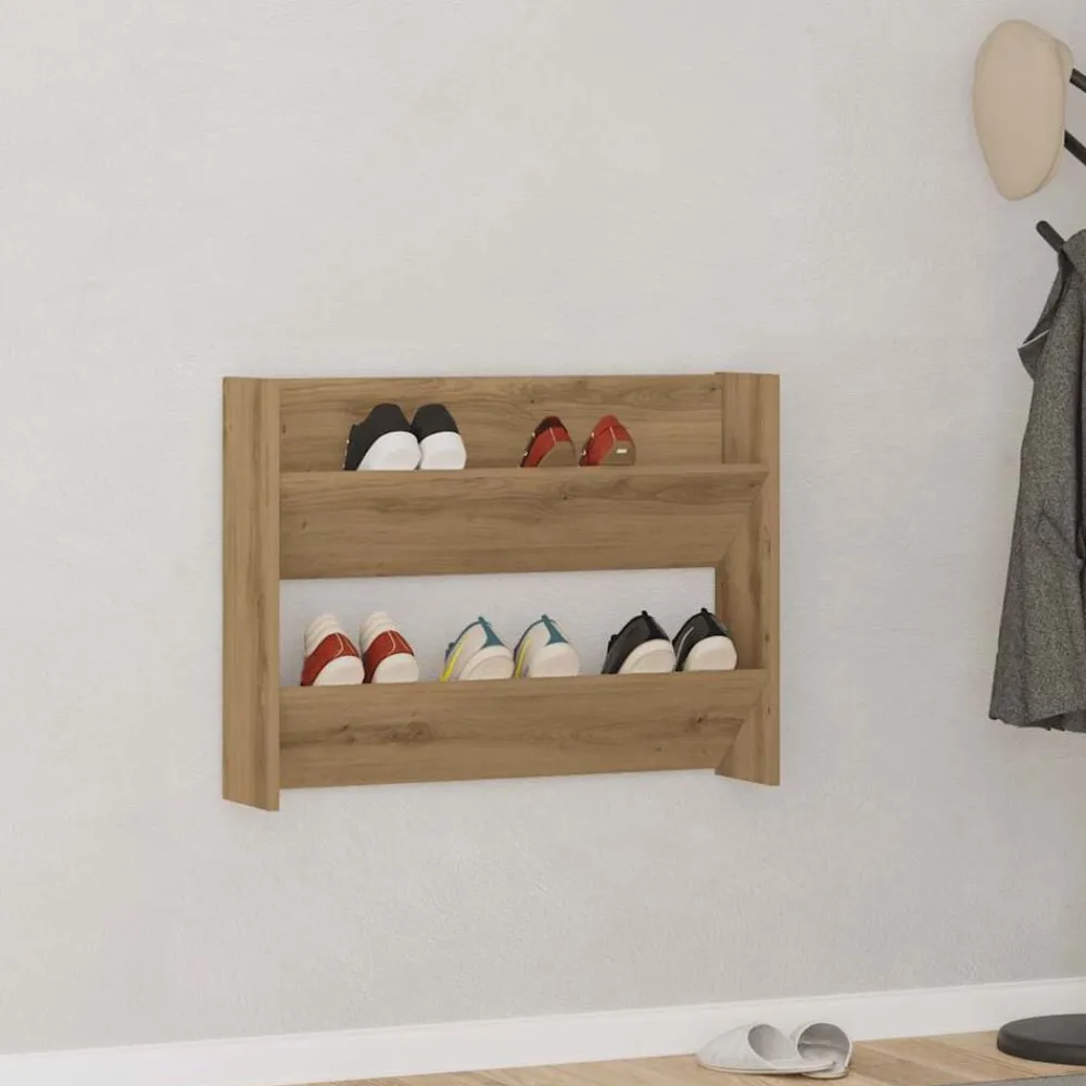 Wandschoenenkast 80x18x60 cm bewerkt hout artisanaal eikenkleur>vidaXL Clearance