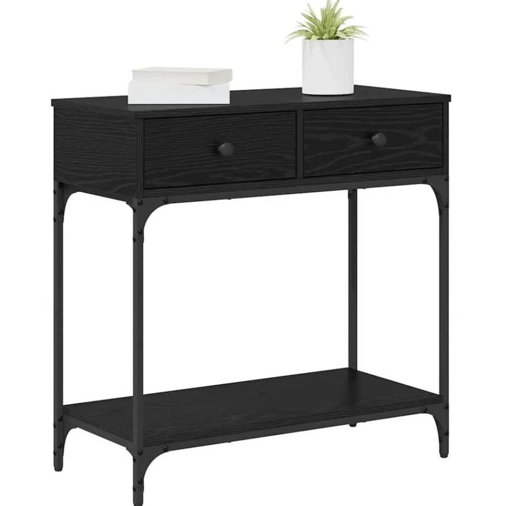 Tafels*vidaXL Wandtafel met lade 75 x 34.5 x 75 cm Bewerkt hout Zwart eiken