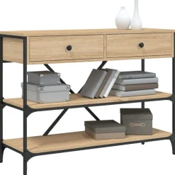 Wandtafel met lades en schappen bewerkt hout kleur><noscript><img width=