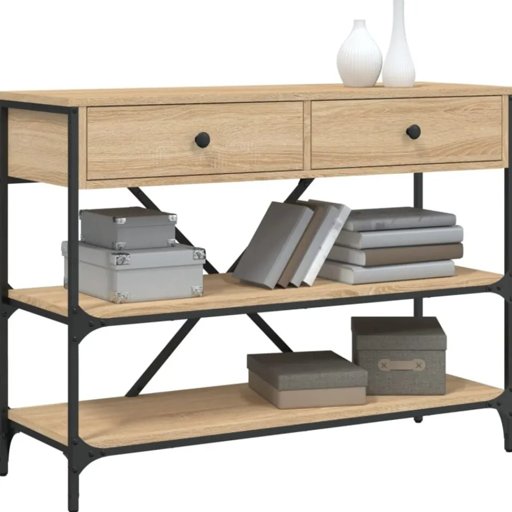 Wandtafel met lades en schappen bewerkt hout kleur>vidaXL Online