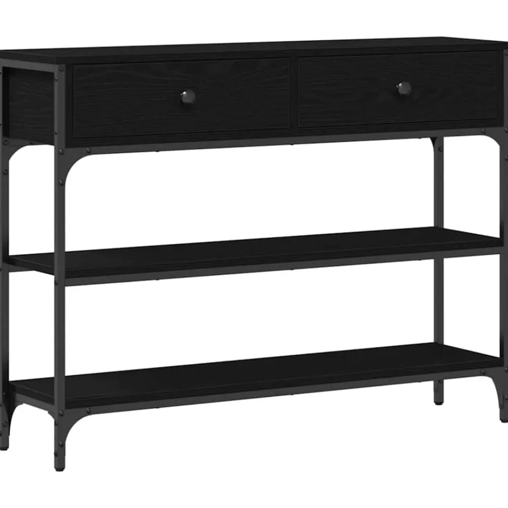 Tafels*vidaXL Wandtafel met lade 100 x 25 x 75 cm Bewerkt hout Zwart eiken