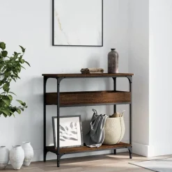 Tafels*vidaXL Wandtafel met schap 75x29x75 cm bewerkt hout bruin eikenkleur