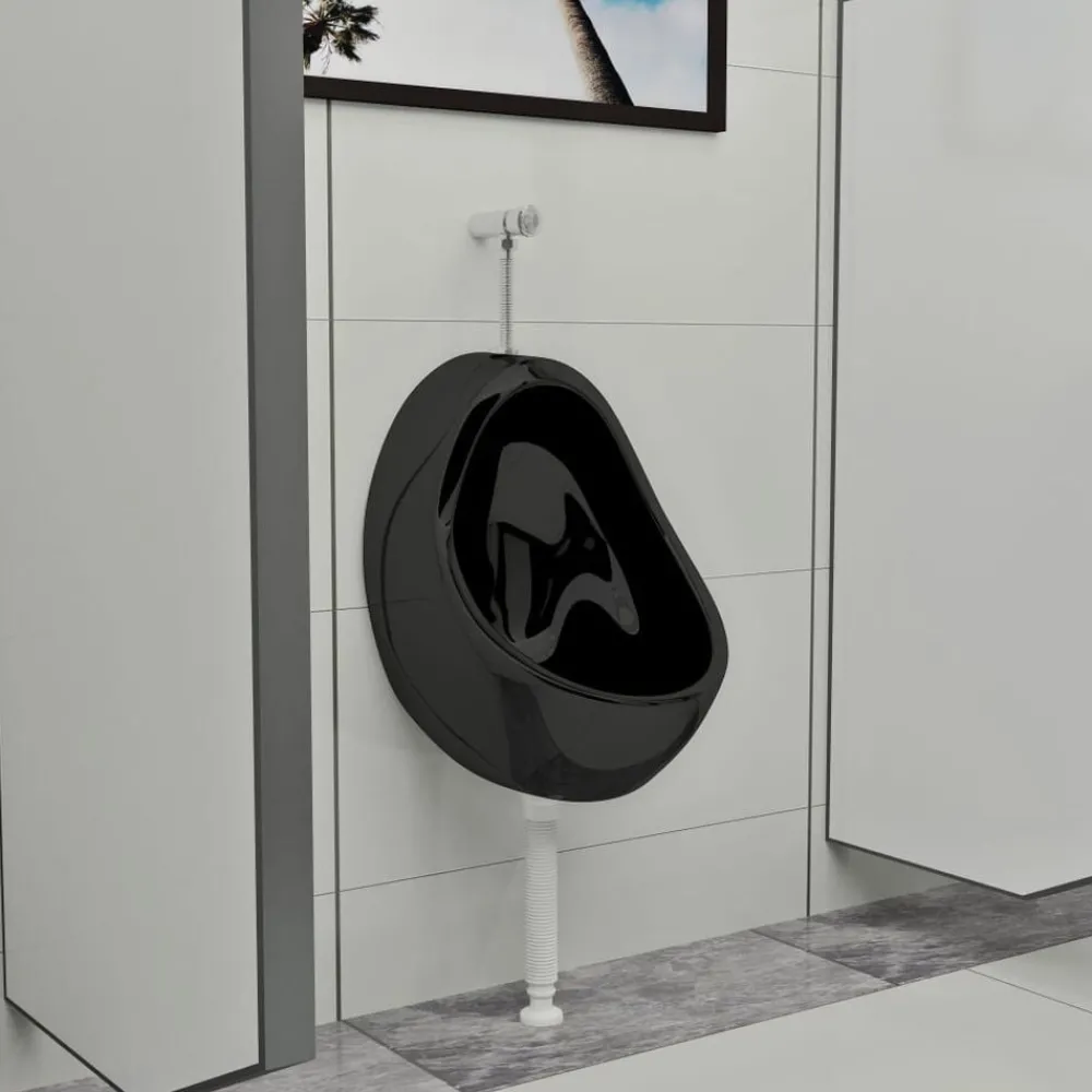 Sanitair & Loodgietersbenodigdheden*vidaXL Wandurinoir met spoelklep keramiek Zwart