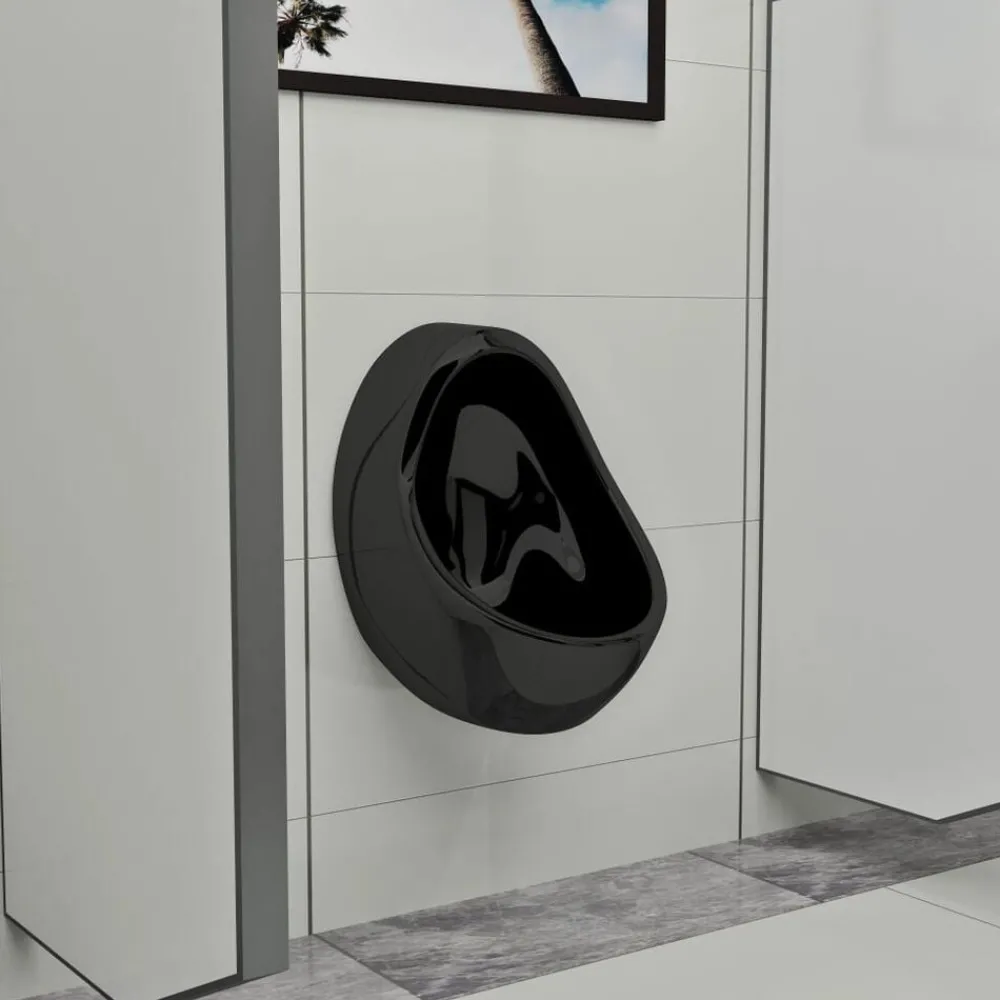 Sanitair & Loodgietersbenodigdheden*vidaXL Wandurinoir met spoelklep keramiek Zwart