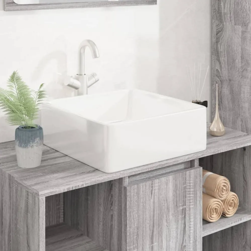 Sanitair & Loodgietersbenodigdheden*vidaXL Wasbak 37x37x13 cm vierkant keramiek wit
