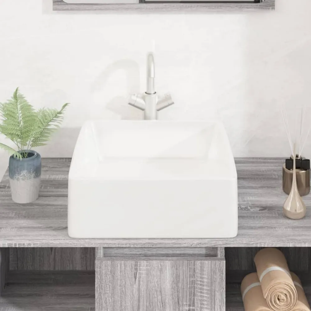 Sanitair & Loodgietersbenodigdheden*vidaXL Wasbak 37x37x13 cm vierkant keramiek wit