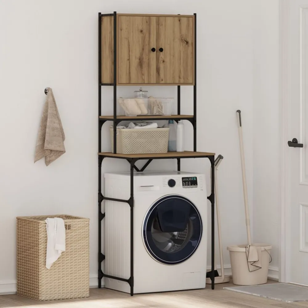 Wasmachinekast Artisan Eiken 68 x 48,5 x 194 cm Bewerkt hout>vidaXL