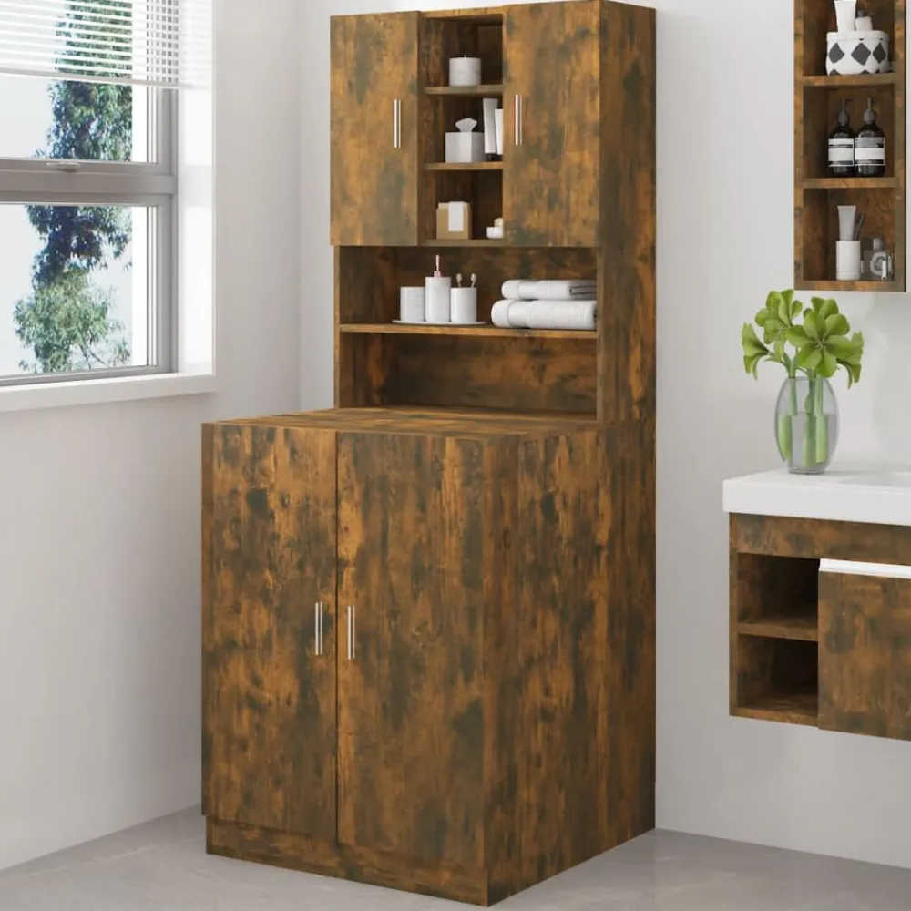 Huishoudaccessoires*vidaXL Wasmachinekast bewerkt hout kleurig Gerookt eiken