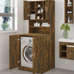 Huishoudaccessoires*vidaXL Wasmachinekast bewerkt hout kleurig Gerookt eiken