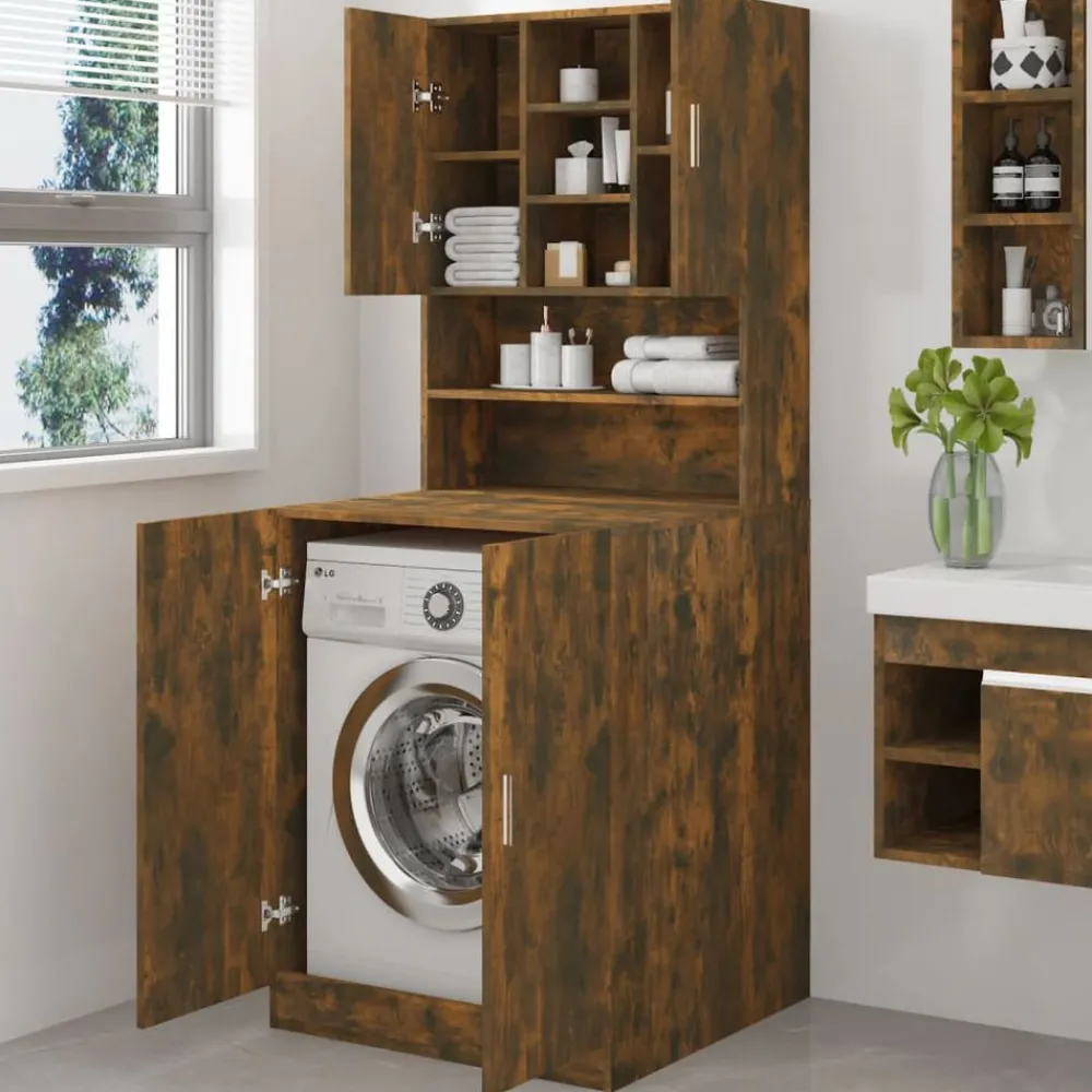 Huishoudaccessoires*vidaXL Wasmachinekast bewerkt hout kleurig Gerookt eiken