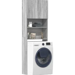 Huishoudaccessoires*vidaXL Wasmachinekast 64x24x190 cm bewerkt hout eikenkl Grijs sonoma