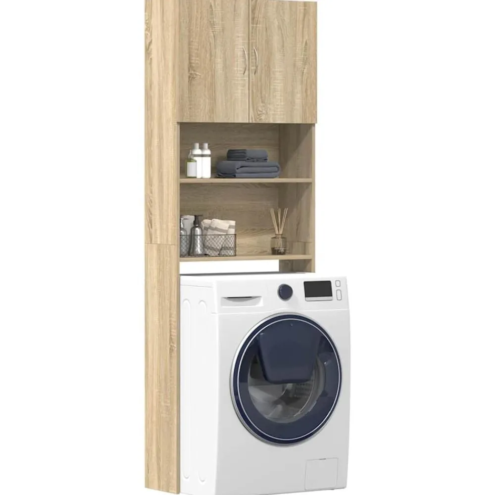 Huishoudaccessoires*vidaXL Wasmachinekast 64x24x190 cm bewerkt hout en kleurig Sonoma eiken