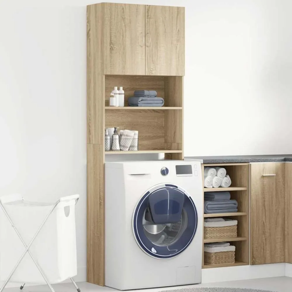 Huishoudaccessoires*vidaXL Wasmachinekast 64x24x190 cm bewerkt hout en kleurig Sonoma eiken