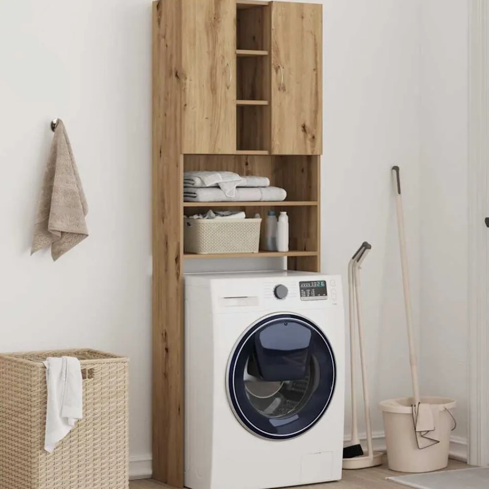 Huishoudaccessoires*vidaXL Wasmachinekast 64x25,5x190 cm artisanaal eikenkleur artisanaal eikenkleurig