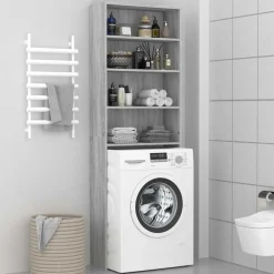 Huishoudaccessoires*vidaXL Wasmachinekast 64x24x190 cm eikenkleurig Grijs sonoma