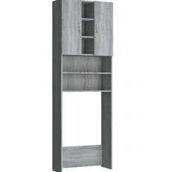 Huishoudaccessoires*vidaXL Wasmachinekast 64x25,5x190 cm eikenkleurig Grijs sonoma