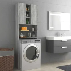 Huishoudaccessoires*vidaXL Wasmachinekast 64x25,5x190 cm eikenkleurig Grijs sonoma