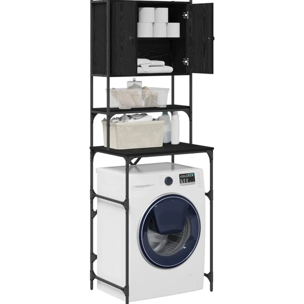Wasmachinekast Zwart 0ak 68 x 48,5 x 194 cm Bewerkt hout>vidaXL Sale