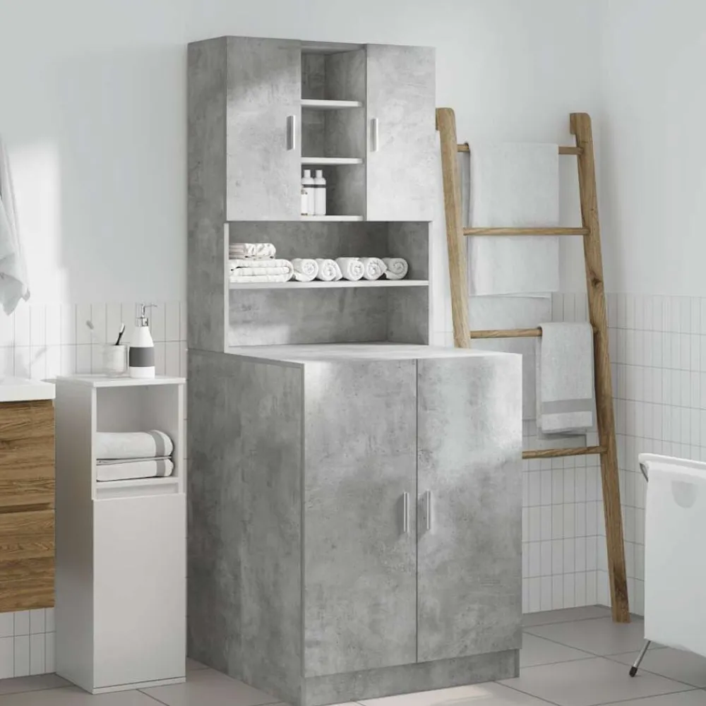 Wasmachinekasten 2 st bewerkt hout betongrijs>vidaXL Clearance