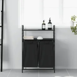 Huishoudelijke Benodigdheden*vidaXL Wasmand 2 vakken met planken kleurig Zwart eiken