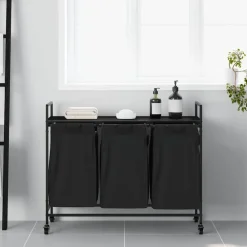 Huishoudelijke Benodigdheden*vidaXL Wasmand 3 vakken met planken kleurig Zwart eiken