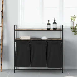 Huishoudelijke Benodigdheden*vidaXL Wasmand 3 vakken met planken kleurig Gerookt eiken