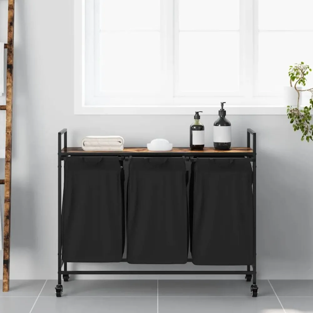 Huishoudelijke Benodigdheden*vidaXL Wasmand 3 vakken met planken kleurig Gerookt eiken