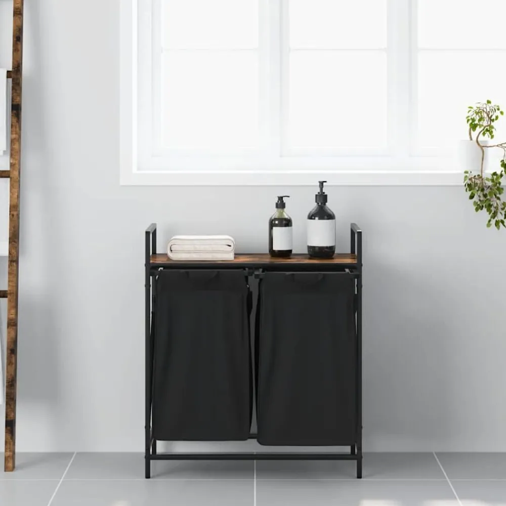 Huishoudelijke Benodigdheden*vidaXL Wasmand 2 vakken met plank kleurig Gerookt eiken
