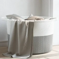 Huishoudelijke Benodigdheden*vidaXL Wasmand Ø 55x36 cm katoen Grijs en wit