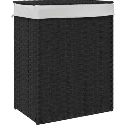 Huishoudelijke Benodigdheden*vidaXL Wasmand met deksel 46x33x60 cm poly rattan Zwart