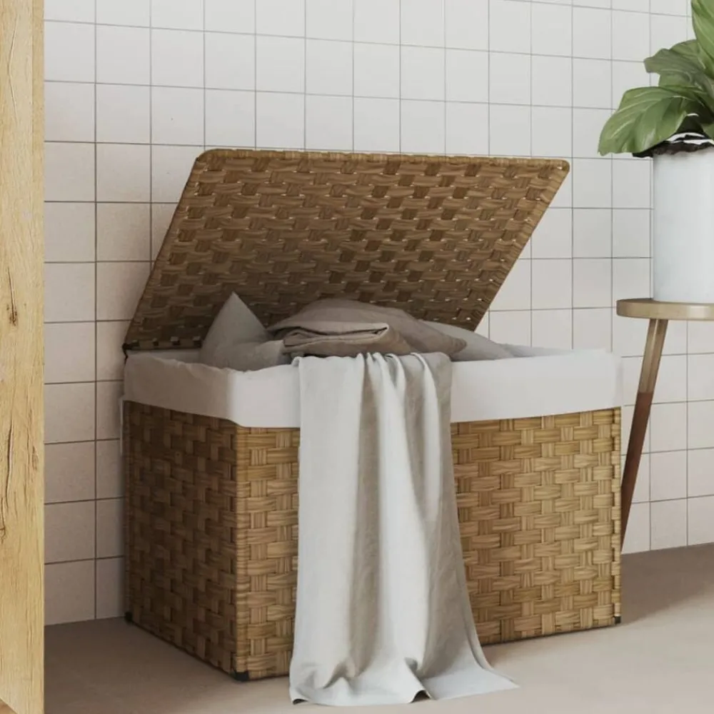 Wasmand met deksel 55,5x35x34 cm poly rattan>vidaXL Hot