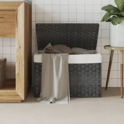 Huishoudelijke Benodigdheden*vidaXL Wasmand met deksel 55,5x35x34 cm poly rattan Grijs