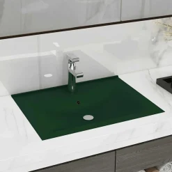 Sanitair & Loodgietersbenodigdheden*vidaXL Wastafel met kraangat 60x46 cm keramiek mat donkergroen matdonkergroen