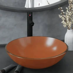 Wastafel met kraan en pop-up afvoer gehard glas bruin>vidaXL Clearance
