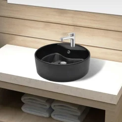 Wastafel met kraangat en overloop rond keramiek>vidaXL Discount