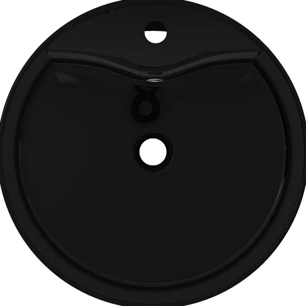 Wastafel met kraangat en overloop rond keramiek>vidaXL Discount