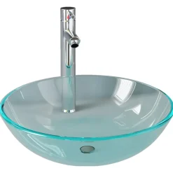 Sanitair & Loodgietersbenodigdheden*vidaXL Wastafel met kraan en pop-up afvoer gehard glas transparant