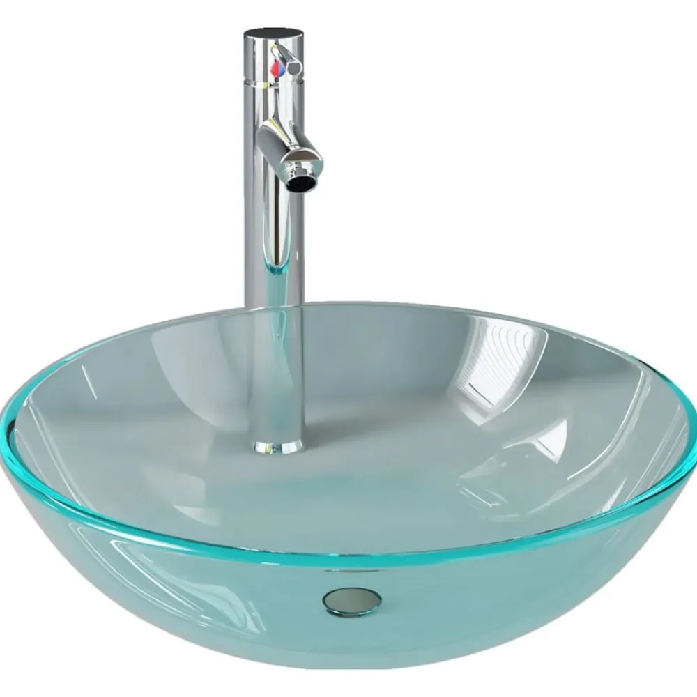 Sanitair & Loodgietersbenodigdheden*vidaXL Wastafel met kraan en pop-up afvoer gehard glas transparant