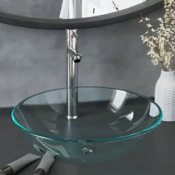 Sanitair & Loodgietersbenodigdheden*vidaXL Wastafel met kraan en pop-up afvoer gehard glas transparant