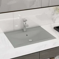 Wastafel met kraangat 60x46 cm keramiek mat lichtgrijs>vidaXL Outlet