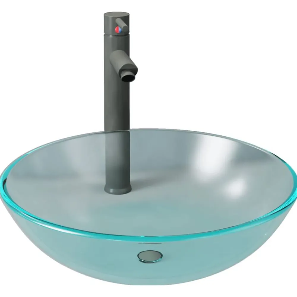 Wastafel met kraan en pop-up afvoer mat gehard glas>vidaXL