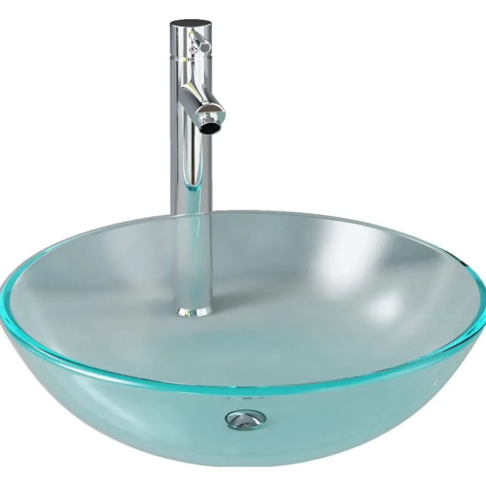 Wastafel met kraan en pop-up afvoer mat gehard glas>vidaXL