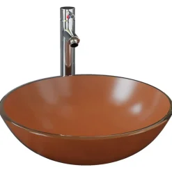 Sanitair & Loodgietersbenodigdheden*vidaXL Wastafel met kraan en pop-up afvoer gehard glas bruin