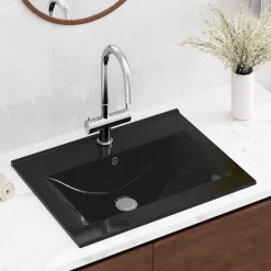 Sanitair & Loodgietersbenodigdheden*vidaXL Wastafel met kraangat rechthoekig 60x46 cm keramiek Zwart