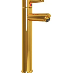 Wastafel met kraan en pop-up afvoer gehard glas goudkleurig><noscript><img width=