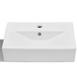 Wastafel met kraangat en overloop rechthoekig keramiek wit><noscript><img width=