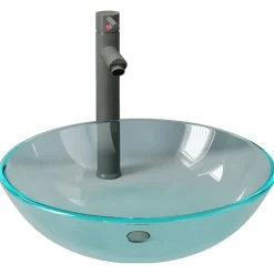 Wastafel met kraan en pop-up afvoer gehard glas transparant>vidaXL Clearance