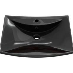 Wastafel met overloop en kraangat rechthoekig keramiek><noscript><img width=